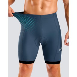 Bikewa Men's Cycling Shorts 7" 4D Padded Bike Shorts for Men Road Biking Bicycle Riding Cycle Biker Phone Pockets(Blue Grey,XXL)