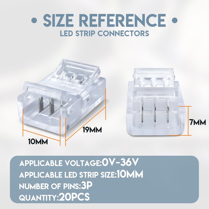 Innfeeltech 20 Pcs Strip Connector for 8MM 3 Pin LED