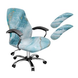 Batyqompu Light Blue Marble Office Chair Cover with Armrest Slipcovers Stretchable Soft Fit Boss Chair Protector Spandex Durable 3 Pcs Rotating Chair Cover, L