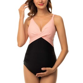 Ziola Women's Maternity Swimsuit One Piece Front Cross Swimsuit V-Neck Pregnancy Swimwear Monokini