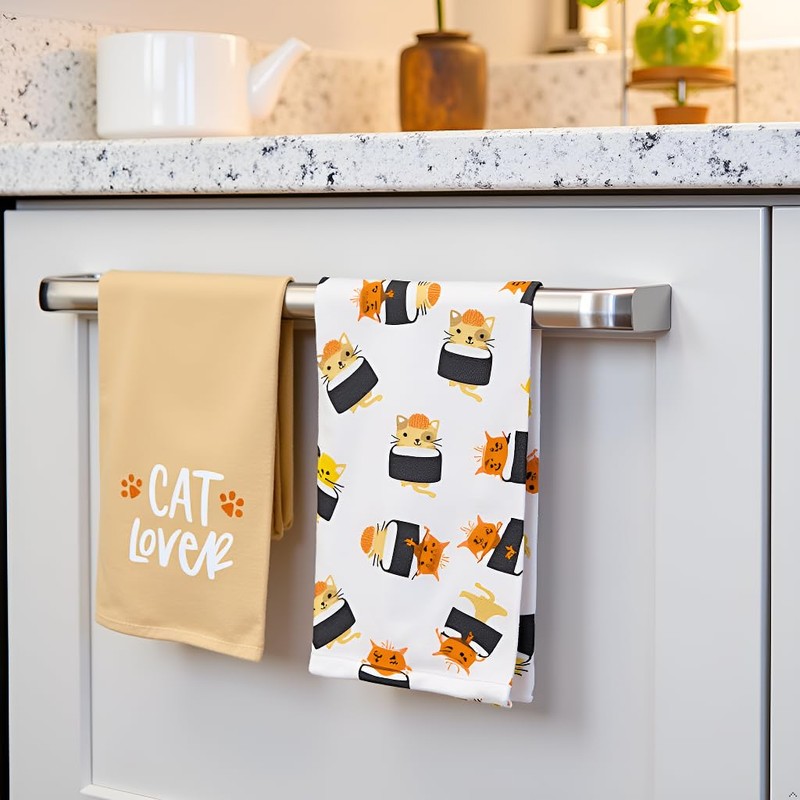 Pearhead Cat Lover Tea Towels Set of 2, Cotton Kitchen