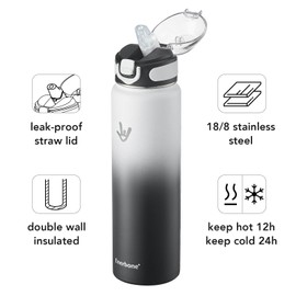 Enerbone 32 oz Insulated Water Bottle, Stainless Steel Bottle with Carrying Strap, Double-Wall Vacuum Insulation Design, Leakproof Sports Bottle with Straw, Keep Drinks Cold or Hot for Hours