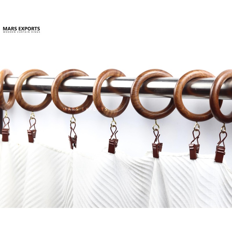 24 Wooden Curtain Rings with Clips – Fits 2.5 Inch