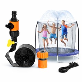 QINSHIYUE Trampoline Sprinkler Hose 39FT, Water Sprinkler for Kids, Sprinkler for Kids, Kids Sprinklers for Yard, Outdoor Water Play Attachment, Easy Install with Adapters & Tie Straps (Yellow, 39FT)