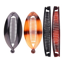 4 Pcs Banana Hair Clips, Vintage Fishtail Hair Clips, for Thick and Fine Hair, Long Stretchy Double Comb Bananas Clips for Women, Strong Grip Barrette Hair Accessories (Banana clip,fish clip)