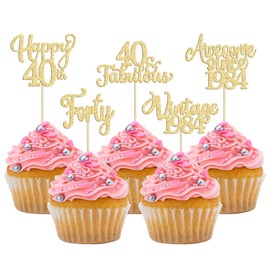 30 piezas de adornos clásico para cupcakes de 1984 con purpurina, cuarenta y feliz cumpleaños 40 fabulosas púas de cupcakes saludan a 40 años para 40 cumpleaños, boda, aniversario, fiesta, decoración