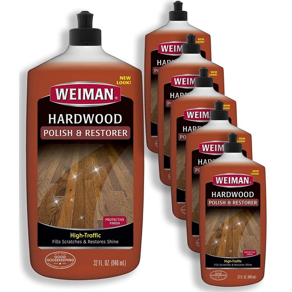 Weiman Wood Floor Polish and Restorer (6 Pack) 32 Ounce - High-Traffic Hardwood Floor, Natural Shine, Removes Scratches, Leaves Protective Layer - Packaging May Vary
