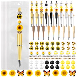 Colarr 24 Sets Plastic Beadable Pens DIY Pens Making Kit Assorted Wood Beads Crystal Spacer Black Ink Ballpoint for Women Crafts Office Family Gifts(Sunflower)