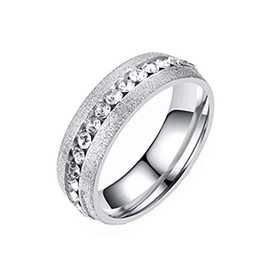 HIJONES Jewellery Womens Stainless Steel Single Row Diamond Ring Size S (Matte Silver)
