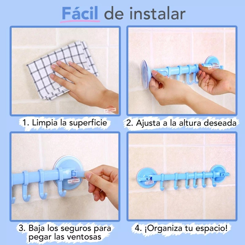 J.H. Company Perchero Adherible Multiusos Baño O Cocina 6 Ganchos
