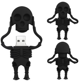 64GB USB Flash Drive Cartoon Skeleton Shaped Memory Stick, BorlterClamp Cool Thumb Drive Pen Drive Amazing Gifts, Black