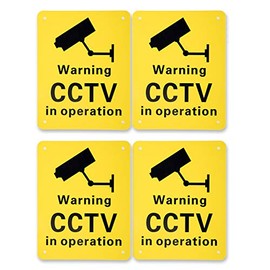 4 Pack Pre-Drilled CCTV Warning Signs CCTV in Operation Signs, Plastic Signs for Outdoor Use, 150 x 190 mm