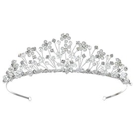 Handmade Rhinestone Crystal Flower Beads Pearl Tiara Crown T771