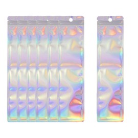 Upstore 100 Pcs Reusable Holographic Aluminum Foil Zipper Storage Bags for Pen, Jewelry, Cosmetic & Small Business Supplies (2.4 x 9 inch)