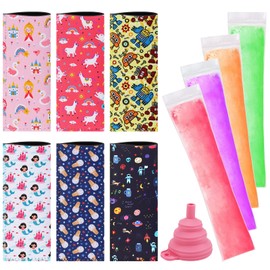 100 Disposable Ice Popsicle Mold Bags Comes With A Funnel 6 Popsicle Holder, BPA Free Freezer Tubes, Healthy Snack Yogurt Stick Juice Fruit Smoothies Ice Freezing Sleeves for Kids (Multicolor-2)