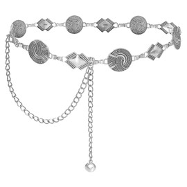 Putcuku Metal Chain Waist Belt for Women Cowgirl Boho Waist Chain Belt for Dresses (Silver-M)
