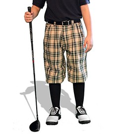 Golf Knickers Plaid Par 5' Youth Khaki Stewart Cotton/Ramie - XS 6-7 (22")