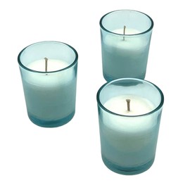 Mister Candle - Unscented 2" Turquoise Color Filled Glass Votive Candles Jar, Perfect Home Decoration, Wedding Favors Hand Poured in USA (Set of 12) (Unscented)
