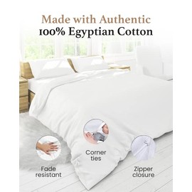 Queen Duvet Cover with Zipper Closure, 100 Egyptian Cotton Luxury Hotel Duvet Cover, 800 Thread Count Comforter Cover Sets 3 Piece, 1 Duvet Cover + 2 Pillowcases, 90” x 90” White Duvet Cover Set