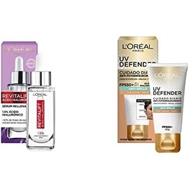 LOreal Paris Serum Facial Anti Arrugas Acido Hialuronico Revitalift  bloqueador solar FPS 50  UV Defender anti-brillo tono medio, 40ml