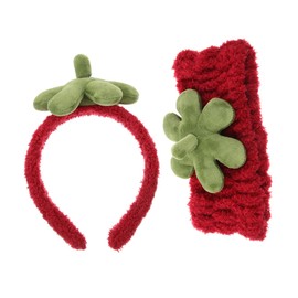 SAFIGLE Versatile Strawberry Leaf Headband Spa Makeup Accessory Set Skincare Wristband Hairband for Women Face Wash