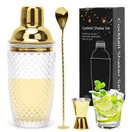 Glass Cocktail Shaker, 400 ml Clear Glass Cocktail Shaker, Cocktail Shaker Set, Bar Accessories, Cocktail Set, Cocktail Shaker, Cocktail Mixer with Measuring Cup, Bar Spoon for Home, Bar Shaker, Gift