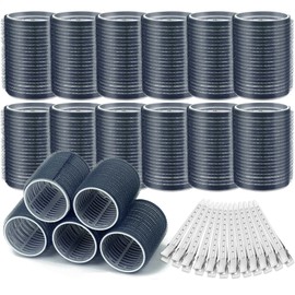 Hair Curlers Rollers, 12Pcs Big Hair Rollers Self Grip Holding Curlers with 12Pcs Stainless Steel Duckbill Clips for Long Medium Thick Hair Volume (Navy Blue)