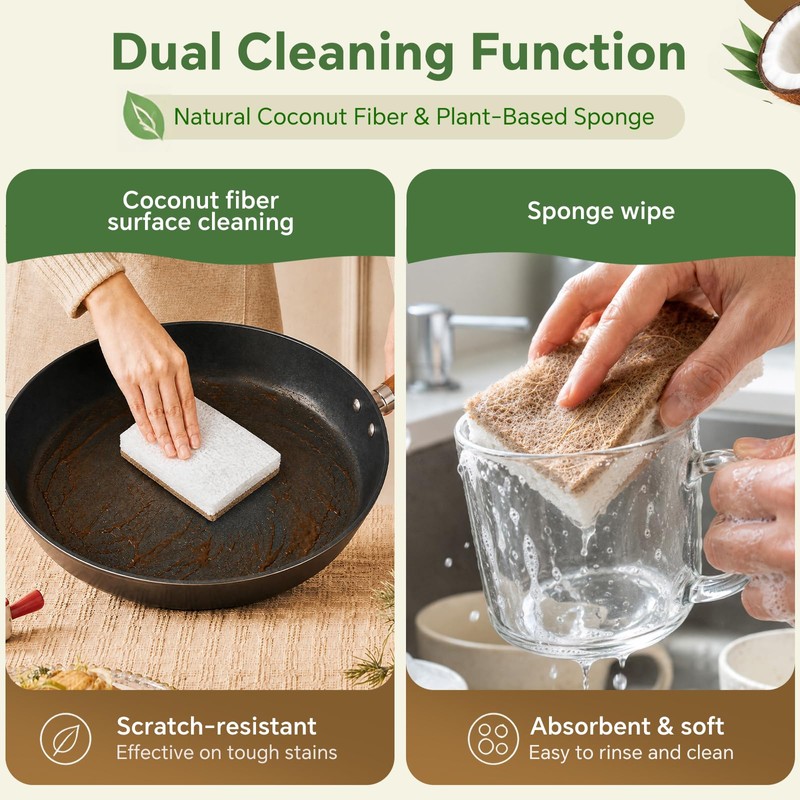 DEBETOOL 14-Pack Natural Coconut Sponges for Dishes