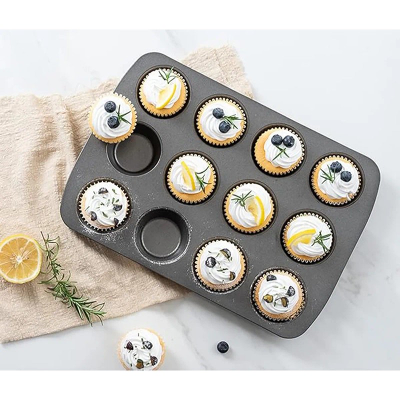 3 Moldes Charola 12 Cupcakes Acero Anti-adherente Repostería