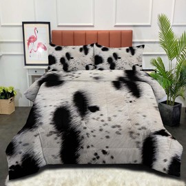 NINENINE Cow Print Bedding Full Size for Kids Teens Boys Girls Black White Comforter Sets Cartoon Milk Western Farmhouse Bed Sets with 1 Comforter 2 Pillowcases