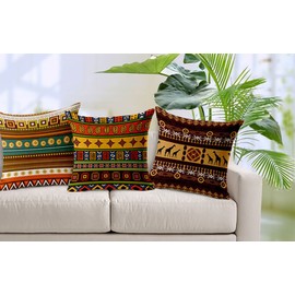 YouYee Square Decorative Cotton Linen Throw Pillow Case Cushion Cover,Ethnic African Style(18*18inch)