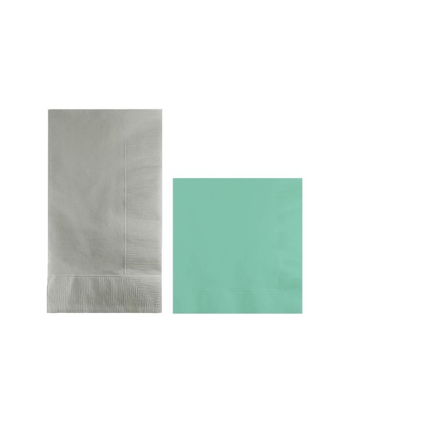 Converting Paper Bulk Party Napkin Bundle, 100 Silver Dinner and