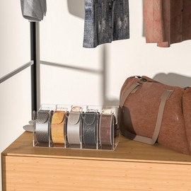 Sezanrpt 5 Compartments Acrylic Belt Organiser, Clear Belt Display Case for Tie Organiser Wall Mounted