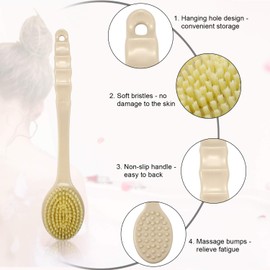 Vtrem Shower Brush with 25cm Long Handle Body Back Brushes Soft Bristles with Sticky Hook Exfoliating Bath Scrubber for Sensitive skin, Remove Cellulite, Improve Your Circulation (Apricot)