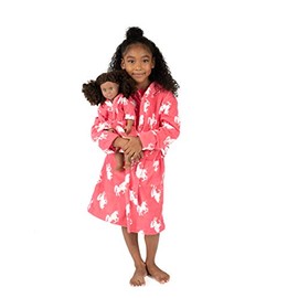 Leveret Girl and Doll Fleece Hooded Robe Unicorn 10 Year