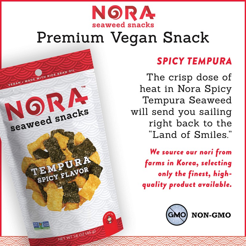 Spicy Tempura Seaweed Snacks by Nora, Thick Nori Sheets Snack