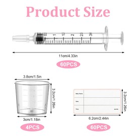 Nzkeuf 60 Pack Colostrum Collector Kit, 3ml Breast Milk Storage Syringes for Babies, 60 Milk Catcher with Labels and 4 20ml Measuring Cups for Harvesting & Dispensing New Mothers and Young Babies