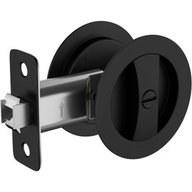 goldenwarm Bed/Bath Pocket Door Lock, Matte Black Contemporary Privacy Round Pocket Door Hardware, Flush Pocket Door Lock Black(Recessed 2 Sided), 2-3/8" Backset