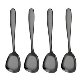 MIUPOO Square Head Spoons, Korean Style Square Spoon,Thick Heavy Stainless Steel Soup Table Dinner Spoons Flat Spoon,7 Inches/18.5 cm,Set of 4,Black