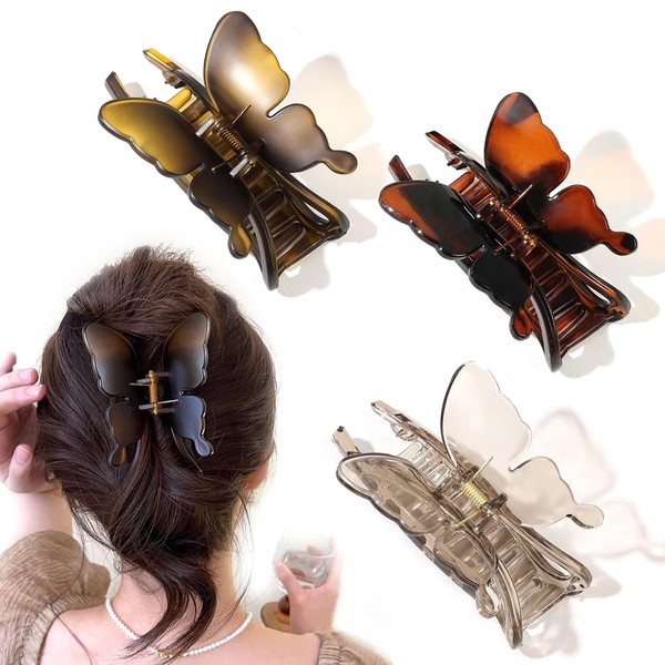 Uoocg Pack of 3 Large Claw Clip Butterfly Style Matte