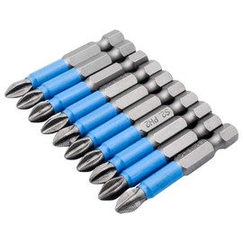 PH2 Impact Bits, 10 x PH2 50MM 1/4" Hex Shank Anti Slip Electric Screwdriver Bits in Compact Storage Box for Tough Fastening Applications