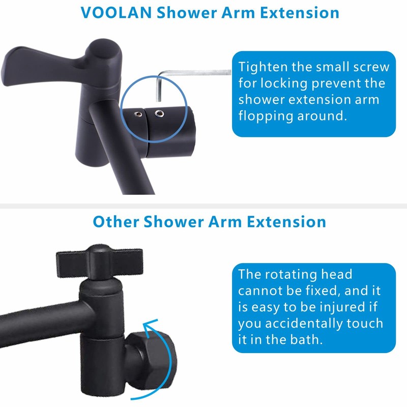 Voolan All Metal Shower Head Extension Arm, 14 Inch Curved