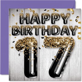 Geburtstagskarte zum 17. Geburtstag für Jungen – schwarze und goldene Glitzerballons – Happy Karten für 17 Jahre alten Jungen Sohn Bruder Enkel Cousin 145 mm siebenteen siebzehnte Grußkarten Geschenk