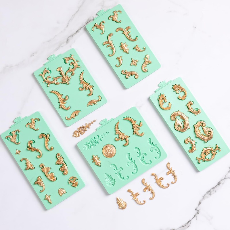 KALAIEN Baroque Silicone Molds Scroll Fondant Molds,1 Pcs Clay Mold
