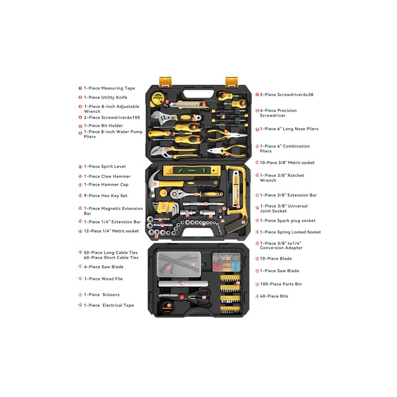 328 Piece Tool Kit for Home,Hand Repair Tool Set,Toolbox Storage