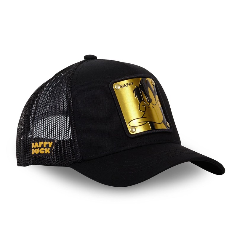 Capslab Daffy Duck Looney Tunes Metal Plate Black Trucker Cap,