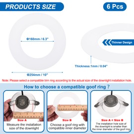 PATIKIL Goof Rings for 10 Inch Recessed Can Lighting Down Light, 6 Pcs Metal Goof Trim Rings Cover, Outer Diameter 10-inch, Inner Diameter 6.29-inch, Matte Finish White, Flush Mount