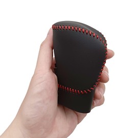 SUNBREATH Compatible with DIY Genuine Black Leather Gear Shift Knob Cover Interior Accessories Protective Decoration for Honda CRV 2023 2024 2025 Red Stitches