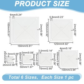 HOBBIESAY 6Pcs Customised Quilting Acrylic Template Set 1-6 Inch Square Quilting Templates Non-Slip Acrylic Quilt Templates Quilting Precision Tools for DIY Quilting Crafts