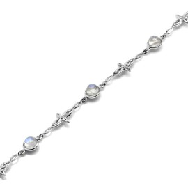 Silvershake Natural Moonstone 925 Sterling Silver Intertwined Cross 7 to 8.5 Inch Adjustable Bracelet